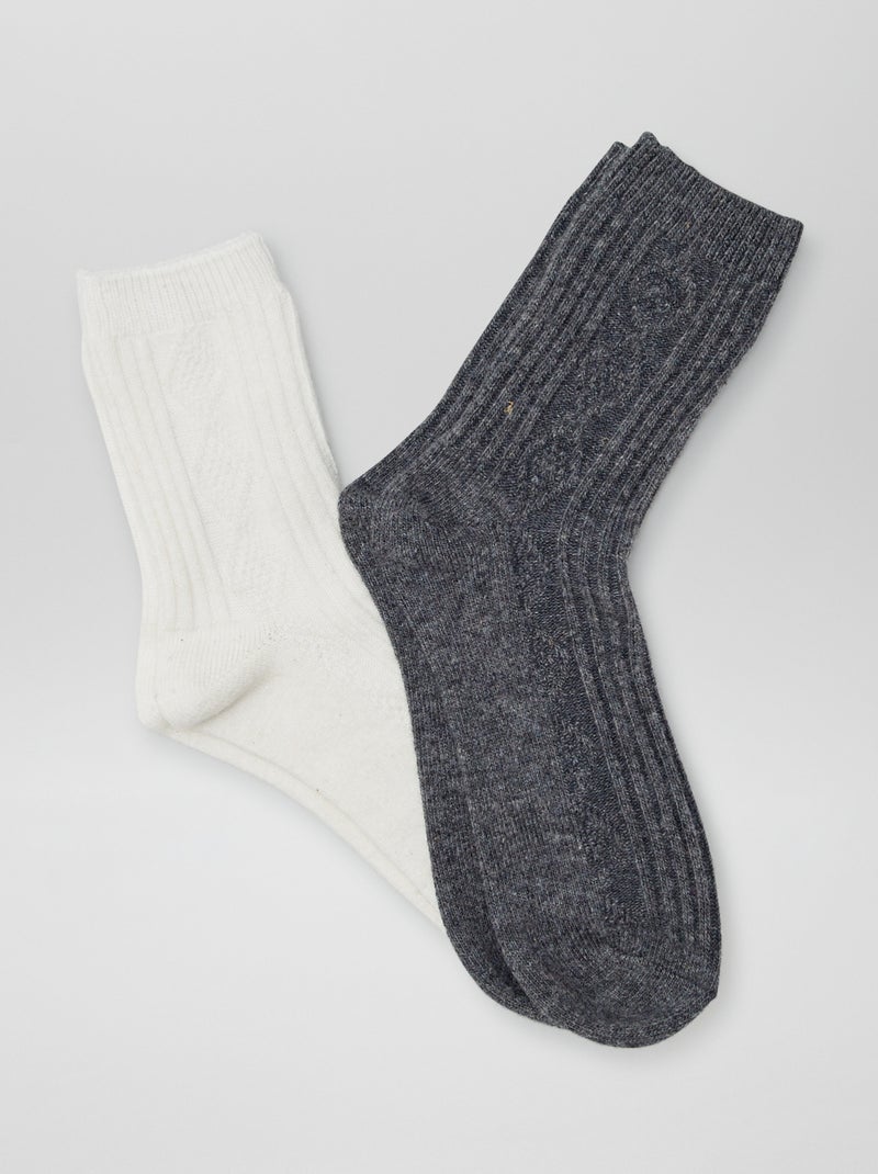 Lot de 2 paires de chaussettes chaudes maille torsade Blanc - Kiabi