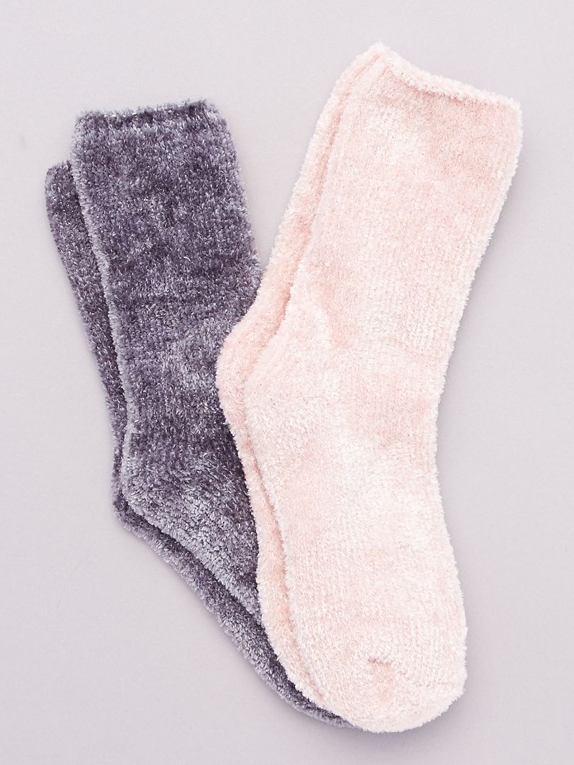 Lot de 2 paires de chaussettes chaudes rose/gris - Kiabi