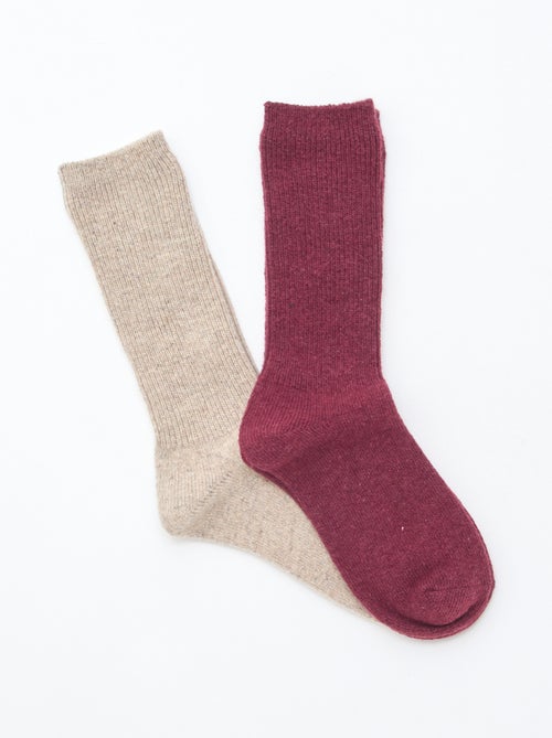 Lot de 2 paires de chaussettes chaudes unies - Kiabi
