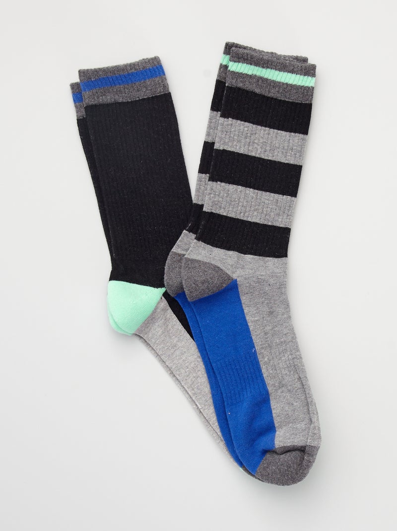 Lot de 2 paires de chaussettes color block noir - Kiabi