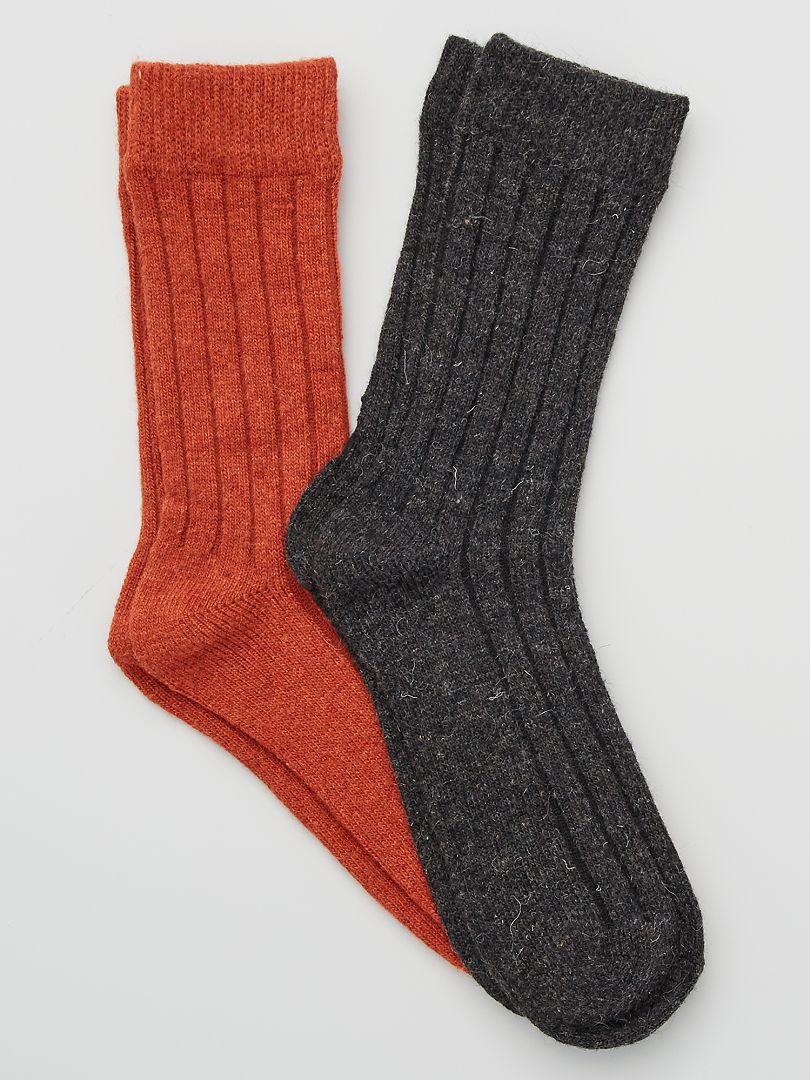 Lot de 2 paires de chaussettes côtelées marron/gris - Kiabi