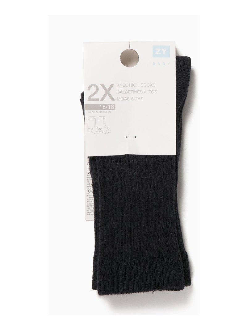 Lot de 2 Paires de Chaussettes Côtelées pour Bébé   ESSENTIALS LINE Bleu foncé - Kiabi