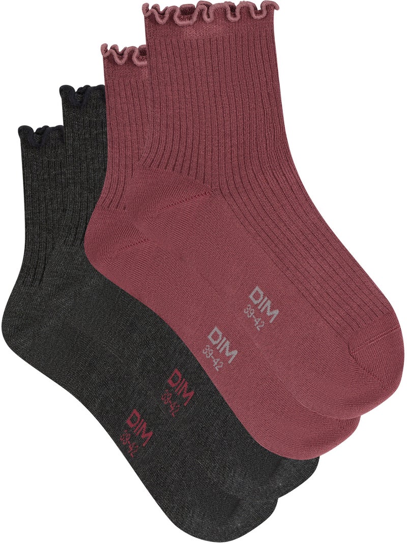 Lot de 2 paires de Chaussettes coton Modal Rose foncé - Kiabi