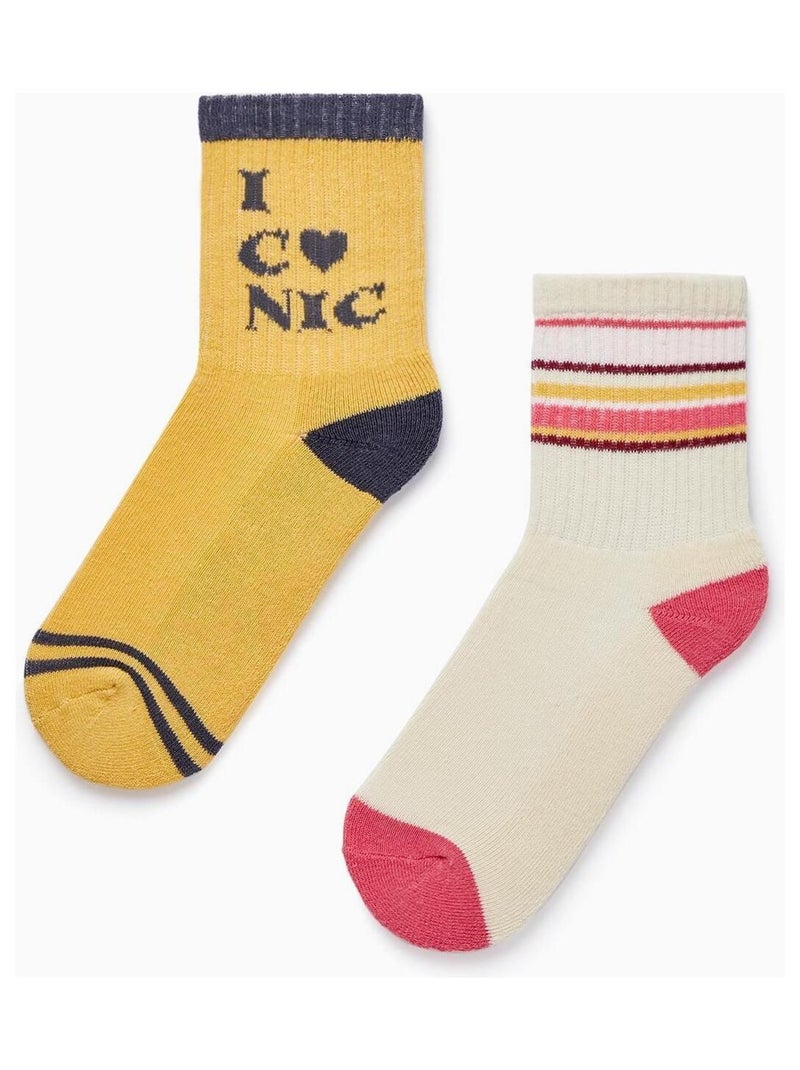 Lot de 2 Paires de Chaussettes de Sport pour Fille   GREAT GOALS GREAT WORLD Multicolore - Kiabi