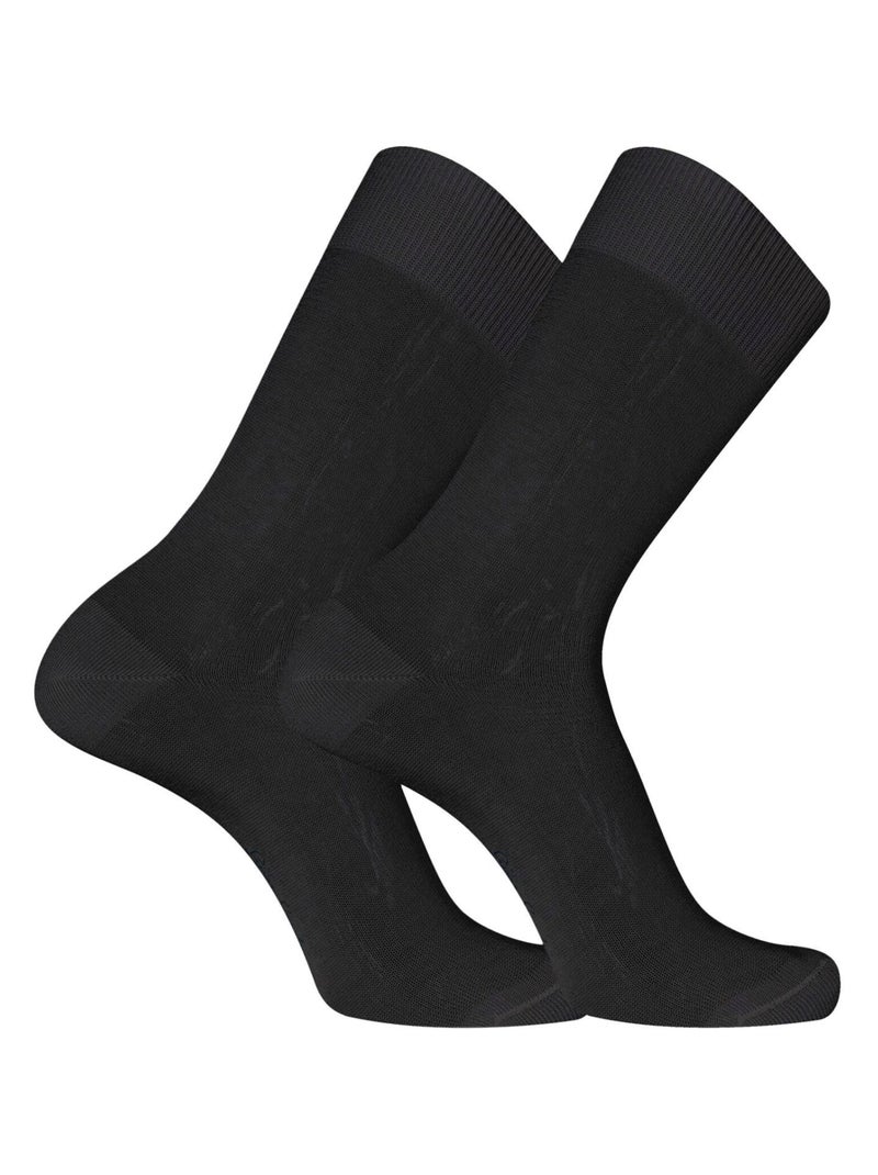 Lot de 2 Paires de chaussettes de ville en Fil d'Ecosse modèle 0110 Pierre Cardin Noir - Kiabi