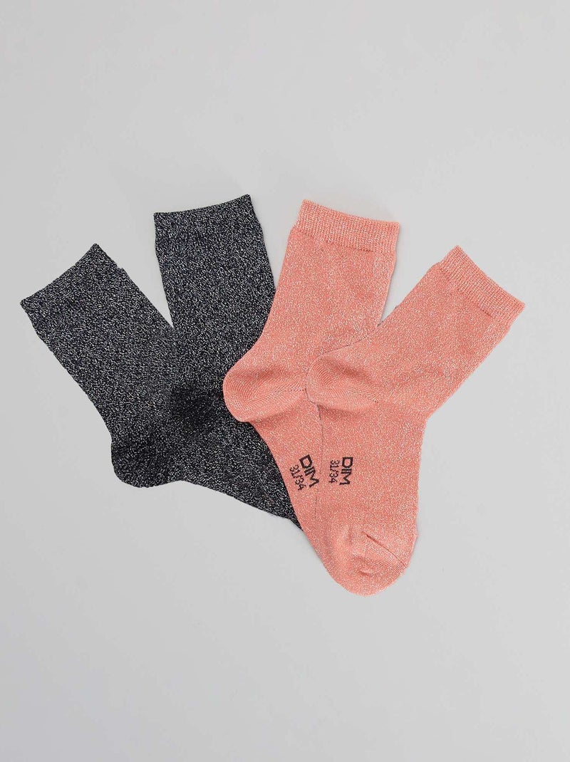 Lot de 2 paires de chaussettes 'DIM' corail/marine - Kiabi