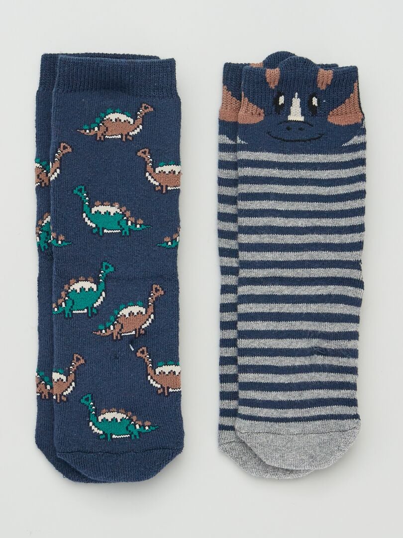 Lot de 2 paires de chaussettes 'dinosaures' Bleu - Kiabi