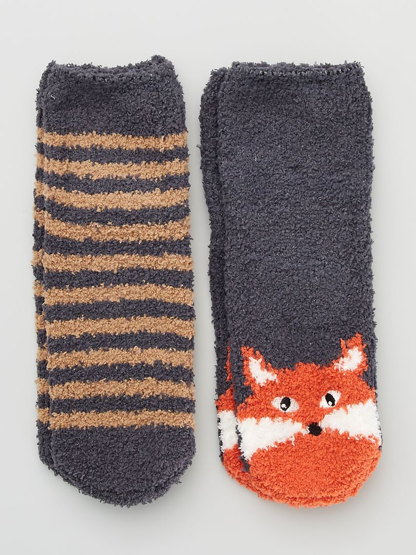 Lot de 2 paires de chaussettes d'intérieur anthracite renard - Kiabi