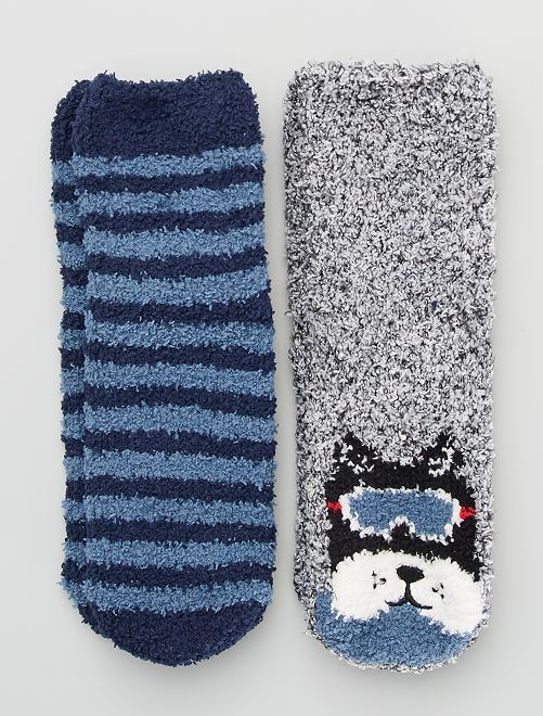 Lot de 2 paires de chaussettes d'intérieur                                                                             gris/bleu chien 
