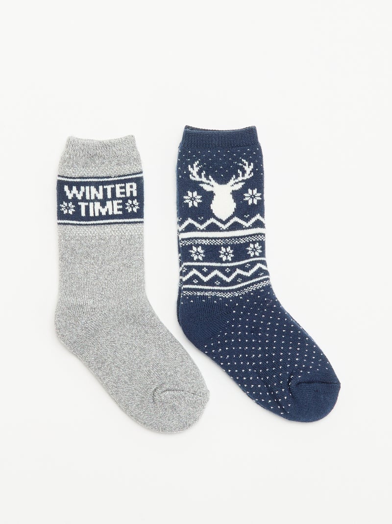 Lot de 2 paires de chaussettes doublées Gris - Kiabi