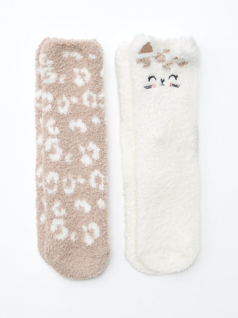 Lot de 2 paires de chaussettes doudou fantaisie Marron - Kiabi