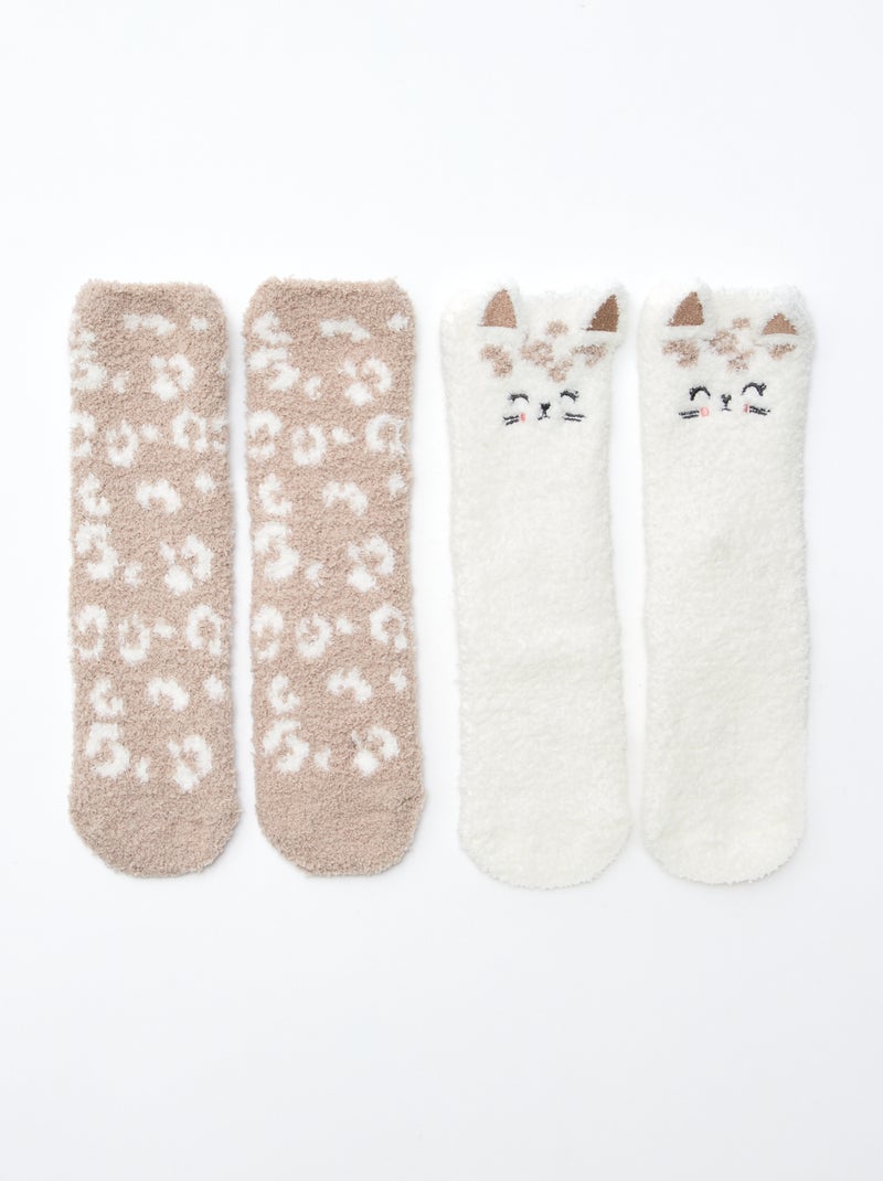 Lot de 2 paires de chaussettes doudou fantaisie Marron - Kiabi