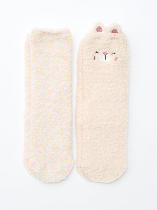 Lot de 2 paires de chaussettes doudou fantaisie - Kiabi