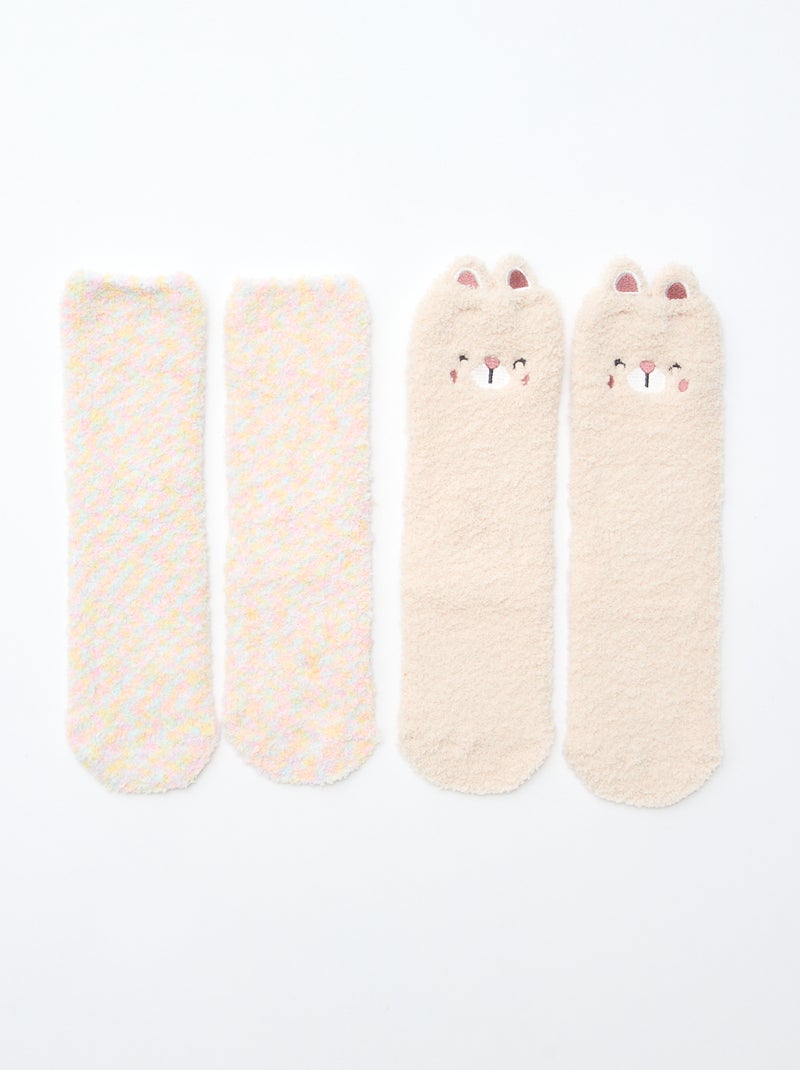 Lot de 2 paires de chaussettes doudou fantaisie Rose - Kiabi
