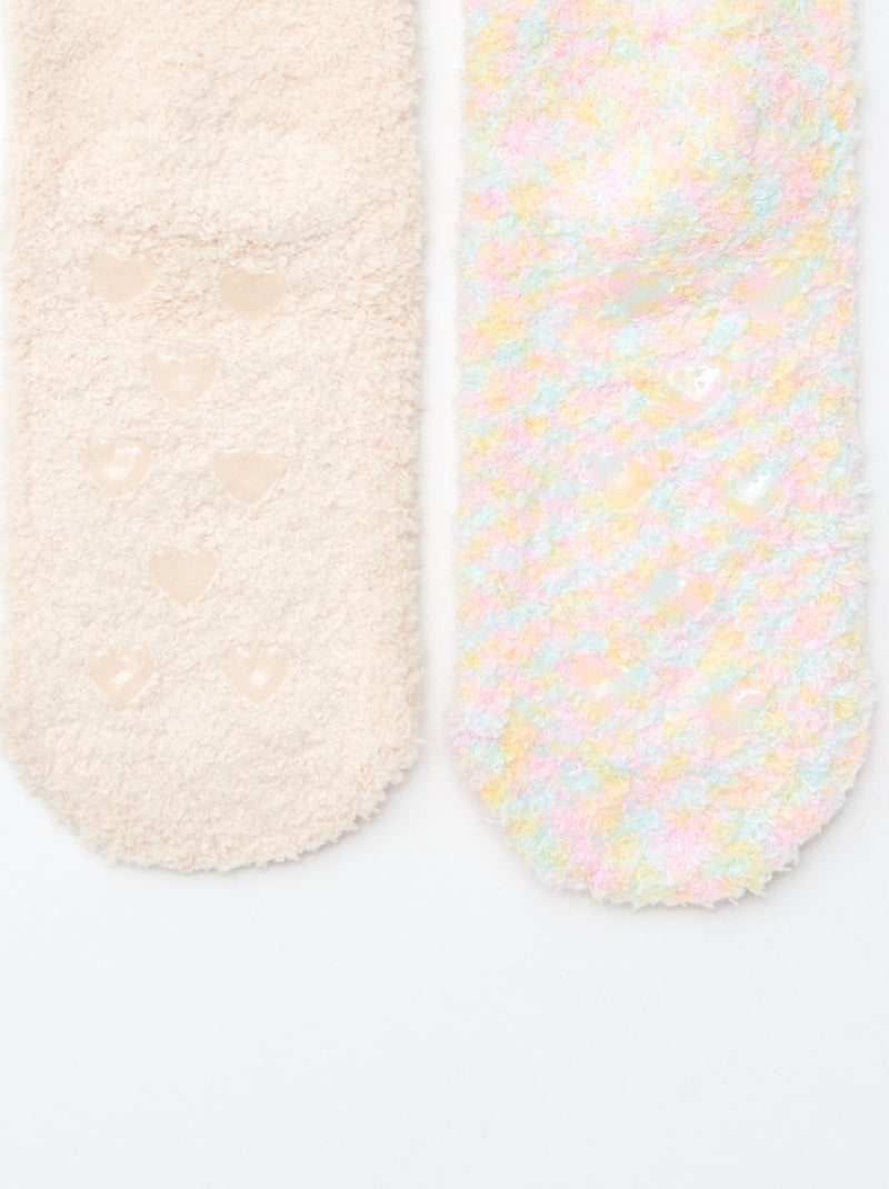 Lot de 2 paires de chaussettes doudou fantaisie Rose - Kiabi