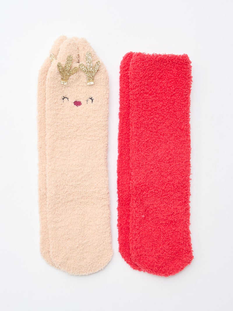 Lot de 2 paires de chaussettes doudou fantaisie Rouge - Kiabi