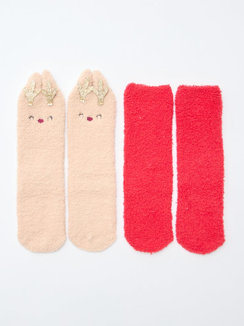 Lot de 2 paires de chaussettes doudou fantaisie Rouge - Kiabi