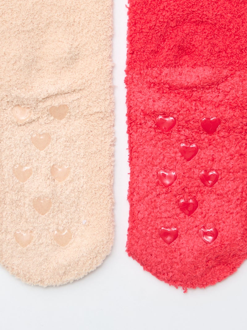 Lot de 2 paires de chaussettes doudou fantaisie Rouge - Kiabi