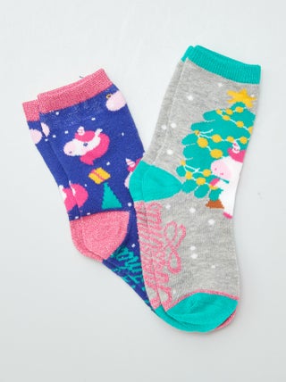 Lot de 2 paires de chaussettes + emballage boule de Noël