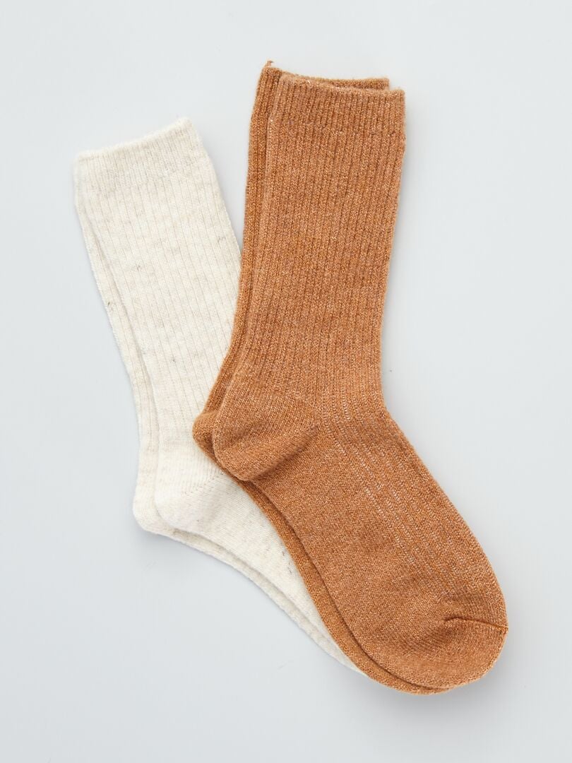 Lot de 2 paires de chaussettes en laine beige - Kiabi