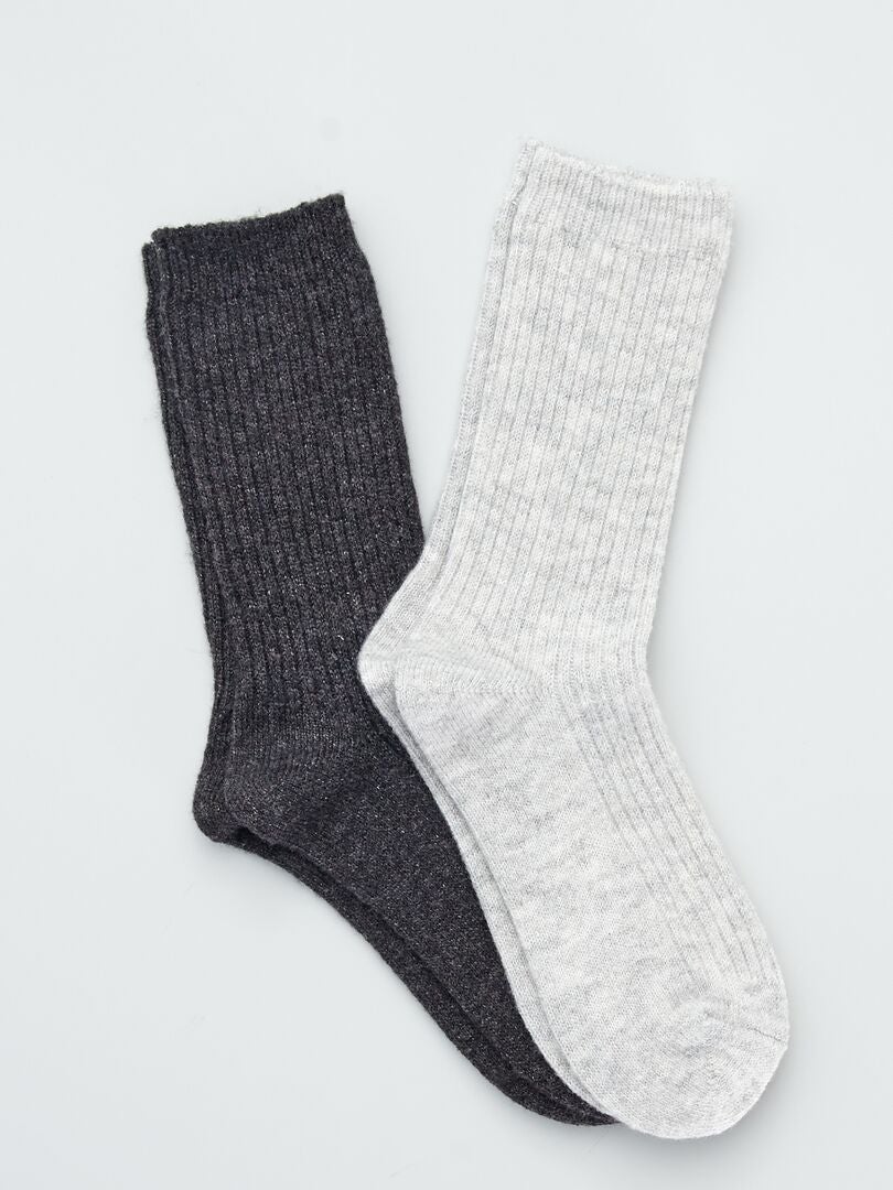 Lot de 2 paires de chaussettes en laine gris - Kiabi