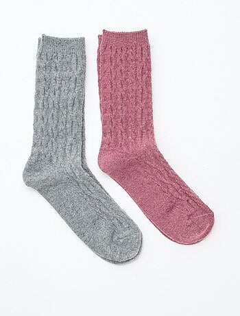Lot de 2 paires de chaussettes en laine torsadée