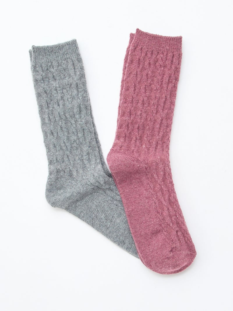 Lot de 2 paires de chaussettes en laine torsadée Gris - Kiabi