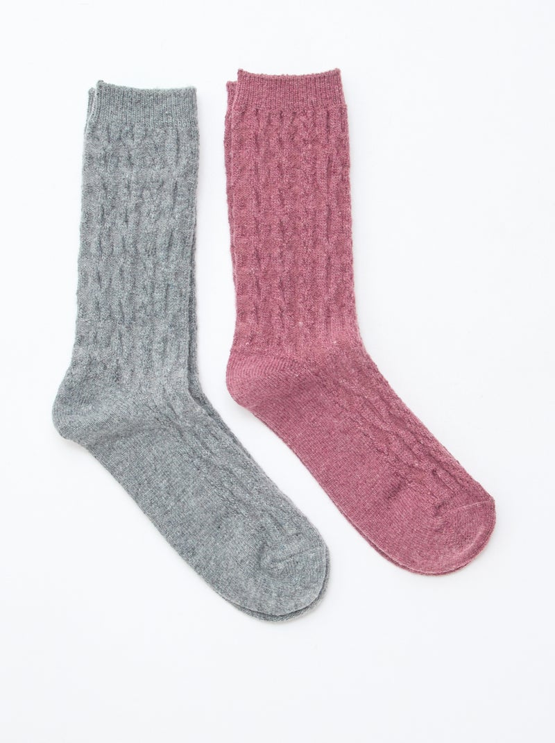 Lot de 2 paires de chaussettes en laine torsadée Gris - Kiabi
