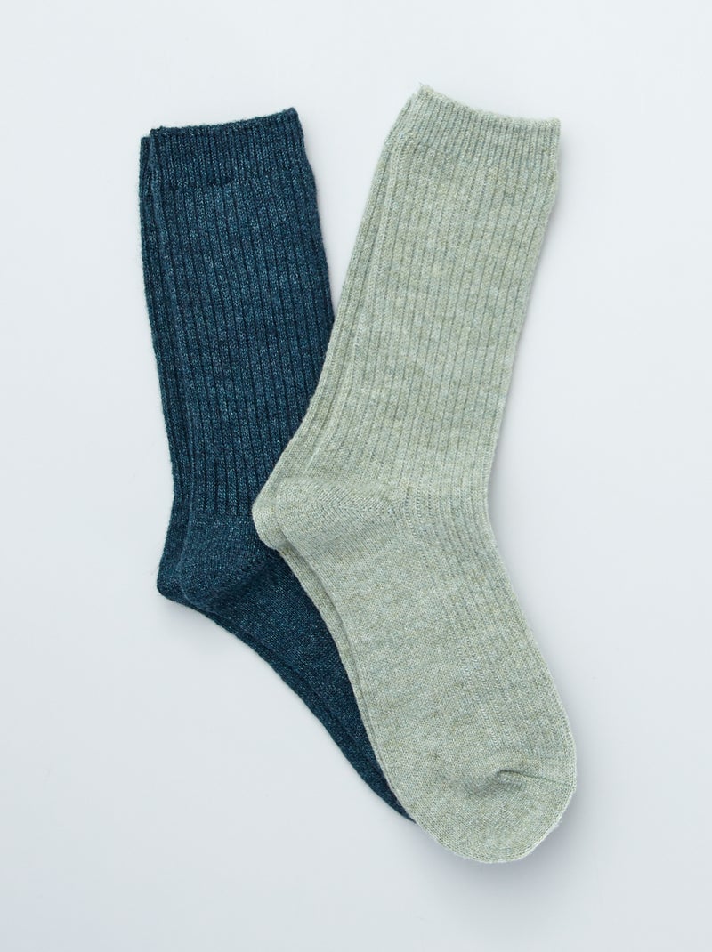Lot de 2 paires de chaussettes en laine VERT - Kiabi