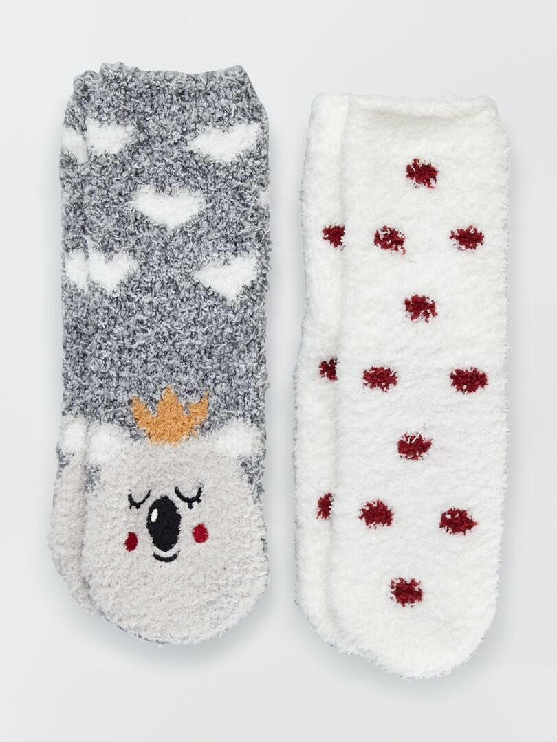 Lot de 2 paires de chaussettes d'intérieur Noël enfant polaire