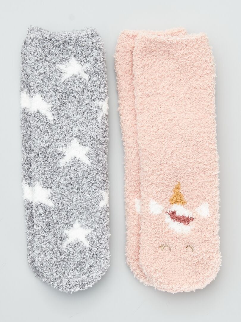Lot de 2 paires de chaussettes d'intérieur Noël enfant polaire