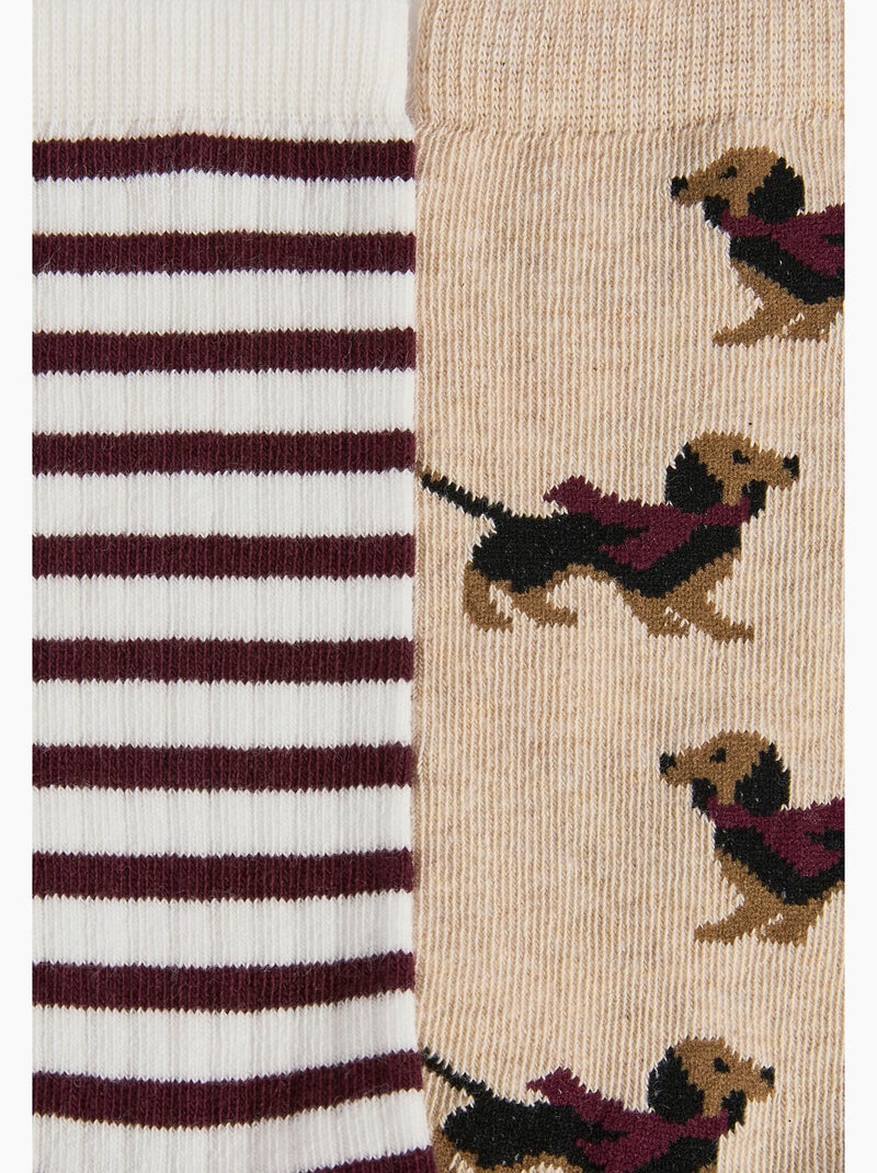 Lot de 2 paires de chaussettes fantaisie - Damart Marron - Kiabi