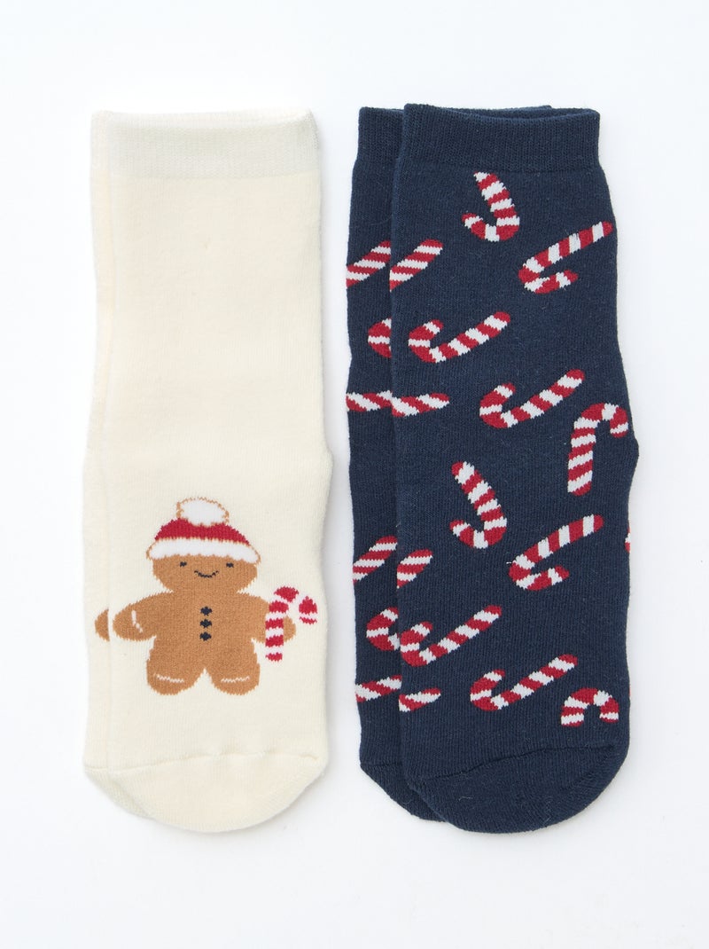 Lot de 2 paires de chaussettes fantaisie Noël antidérapante Bleu - Kiabi