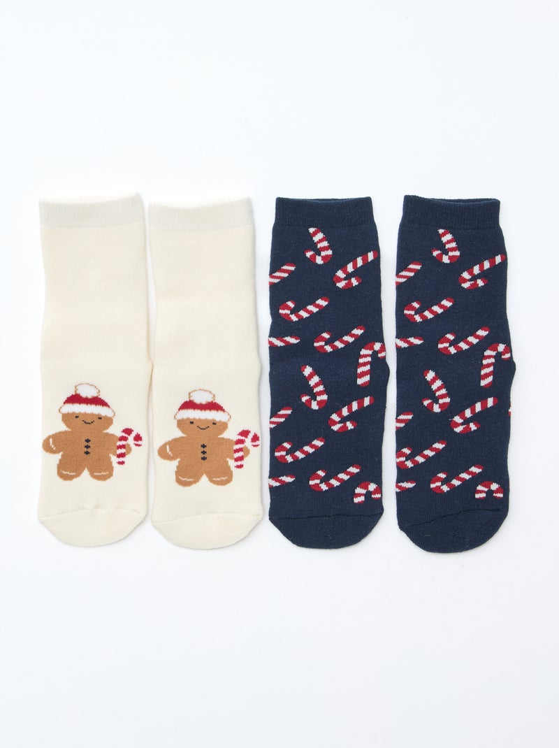 Lot de 2 paires de chaussettes fantaisie Noël antidérapante Bleu - Kiabi