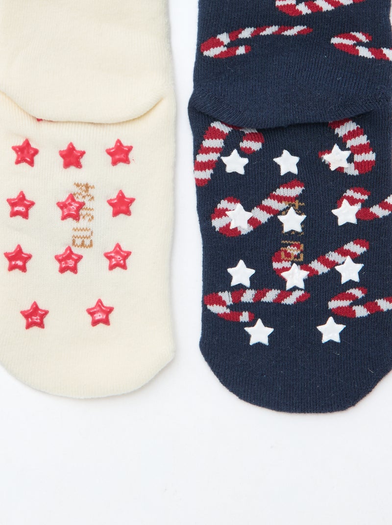 Lot de 2 paires de chaussettes fantaisie Noël antidérapante Bleu - Kiabi