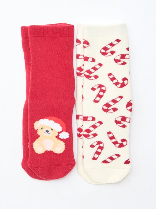 Lot de 2 paires de chaussettes fantaisie Noël antidérapante - Kiabi