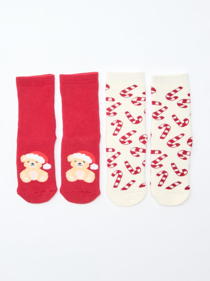 Lot de 2 paires de chaussettes fantaisie Noël antidérapante Rouge - Kiabi