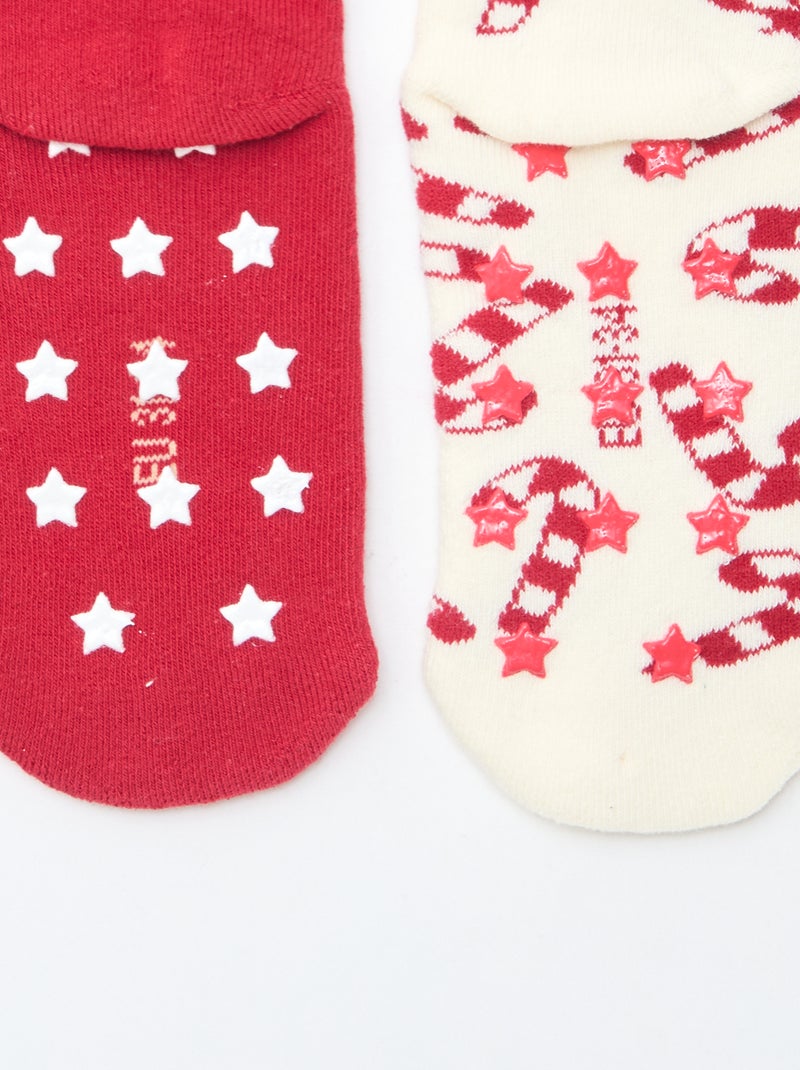 Lot de 2 paires de chaussettes fantaisie Noël antidérapante Rouge - Kiabi