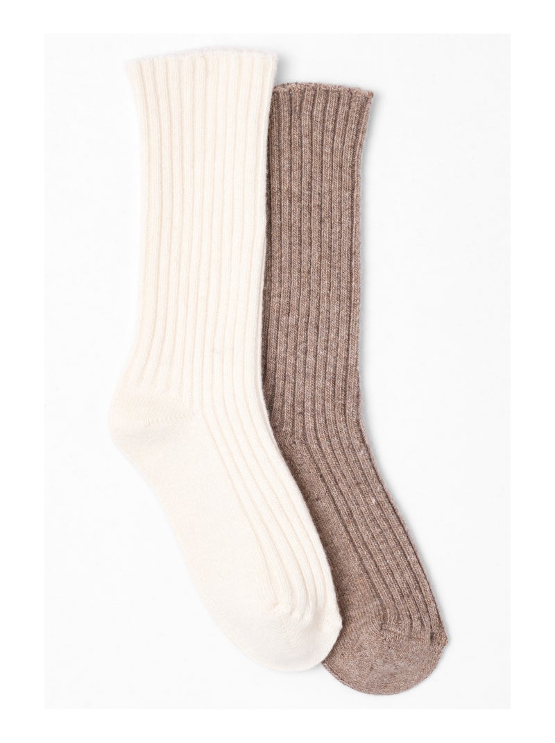 Lot de 2 paires de chaussettes fibres viscose Lenzing(TM) EcoVero(TM) et Thermolactyl - Damart Beige - Kiabi