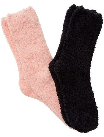 Product Couleur : violet/écru, rose/gris, ,, - Taille : 27/30, 31/34, 35/38,,Habillement Fille / Fille 3-12 ans / Collants, chaussettes / Chaussettes Pour avancer d'un pas léger ! - Lot de 2 paires de chaussettes - En maille peluche KIABI