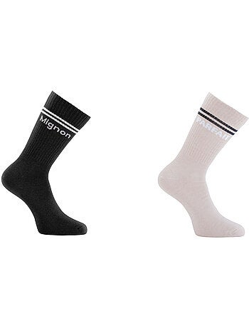 Lot de 2 Paires de chaussettes homme type tennis Mignon et Parfait Twinday