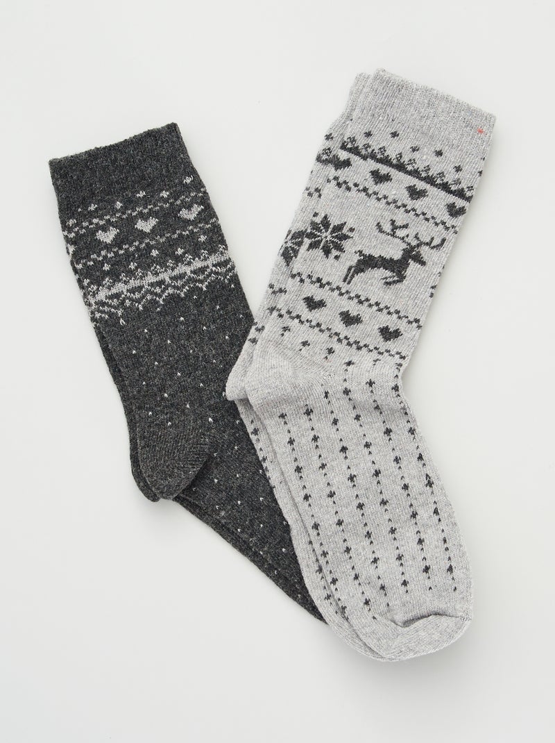 Lot de 2 paires de chaussettes imprimé 'jacquard' Gris - Kiabi