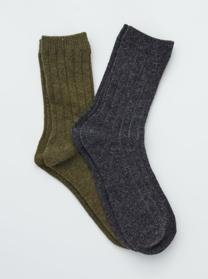 Lot de 2 paires de chaussettes Kaki/anthracite - Kiabi