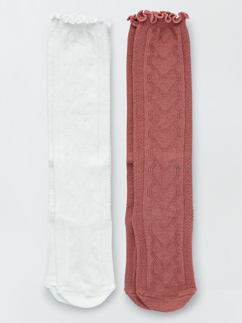 Lot de 2 paires de chaussettes longues Blanc/rouge - Kiabi