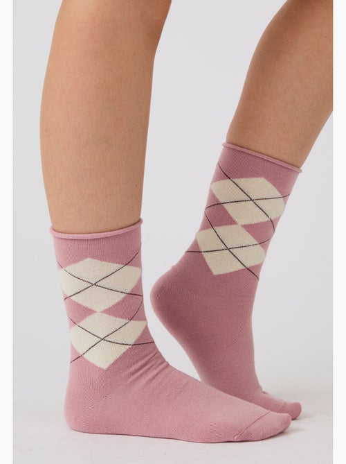 Lot de 2 paires de chaussettes losanges soie et thermolactyl - damart - Kiabi