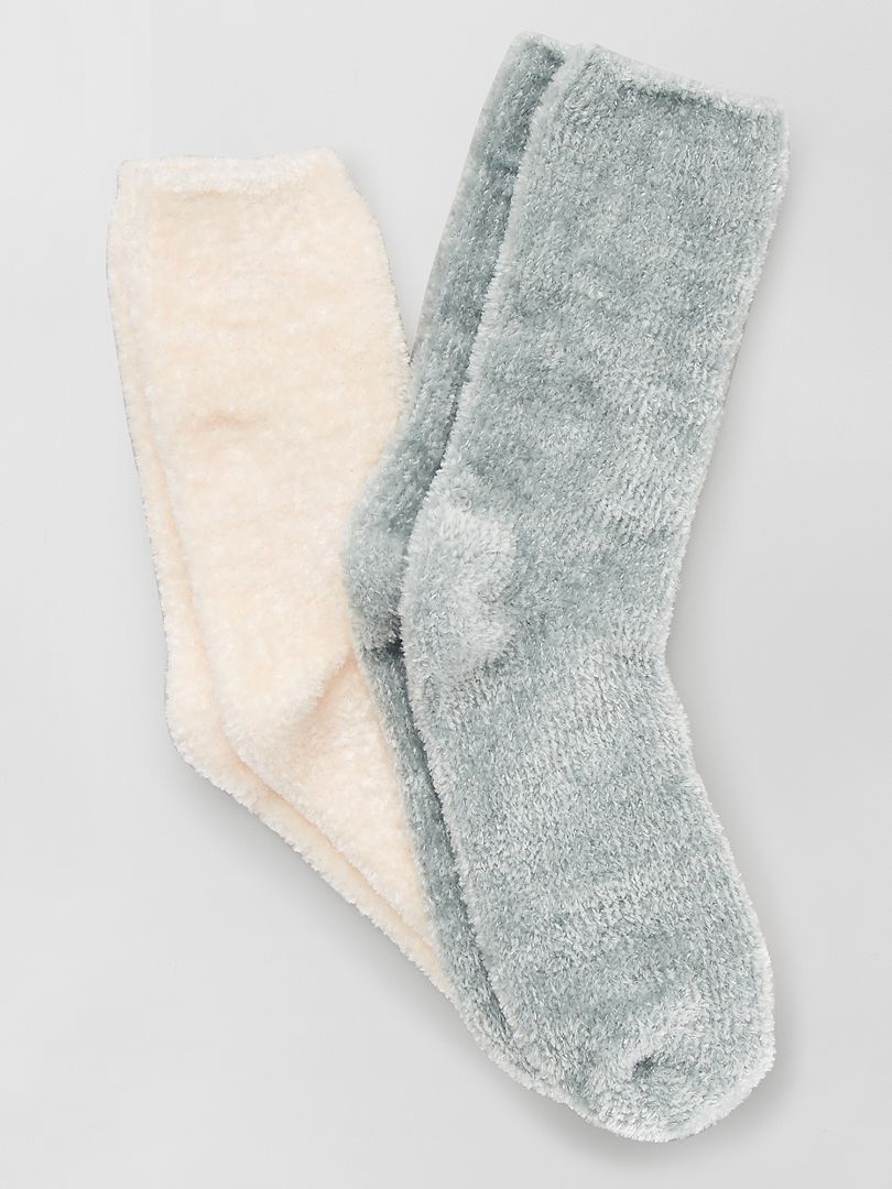 Lot de 2 paires de chaussettes maille chenille - écru/vert d'eau - Kiabi -  5.00€