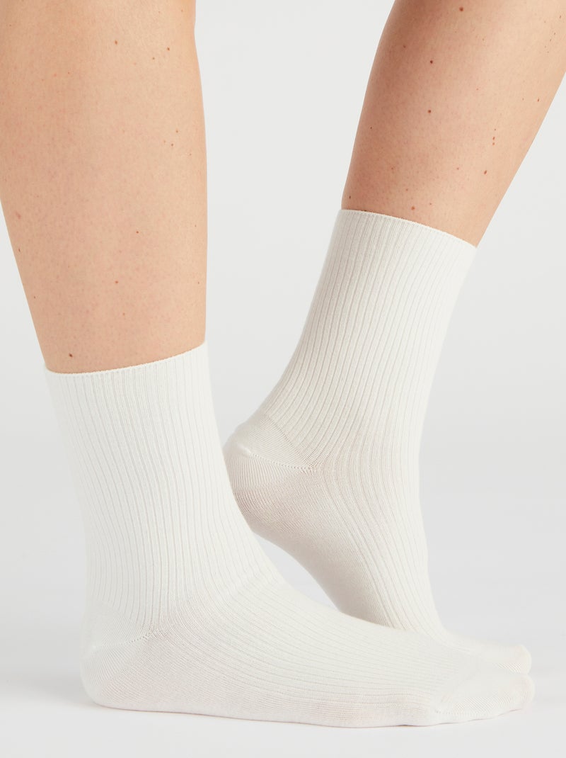Lot de 2 paires de chaussettes maille côtelée coton biologique - Damart Blanc - Kiabi
