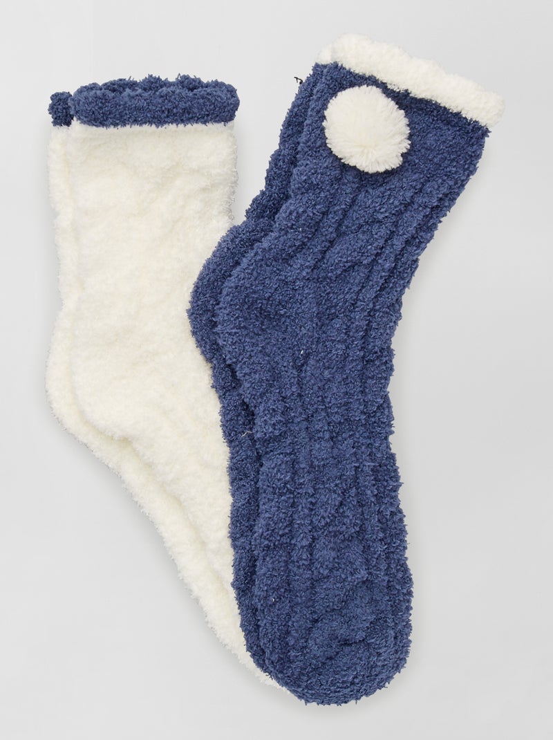 Lot de 2 paires de chaussettes maille doudou bleu marine - Kiabi