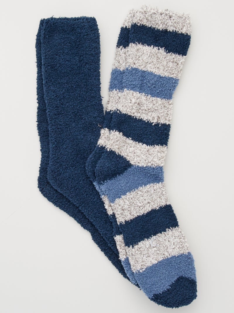 Lot de 2 paires de chaussettes maille doudou bleu - Kiabi