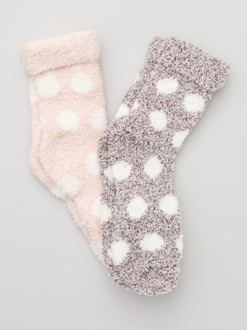 Lot de 2 paires de chaussettes maille doudou rouge/rose - Kiabi